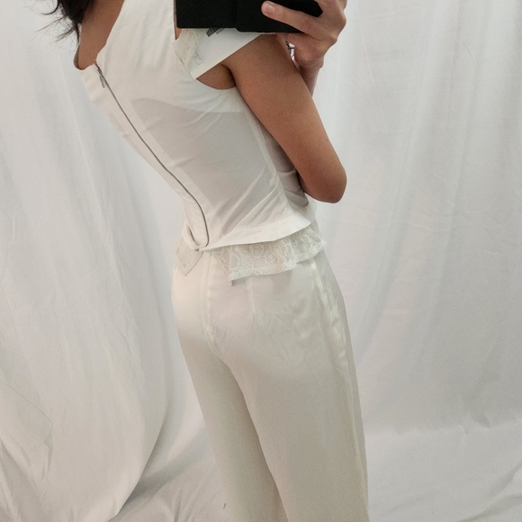 Miaou White Lace Accent Ensemble Crop Blouse Flirty Sleeveless Summer Sweetheart - Picture 4 of 8